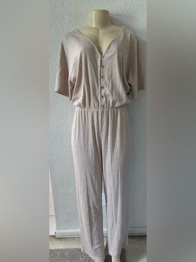 H&M Light Beige Ribbed Button-Front Jumpsuit/romper classy beach boho